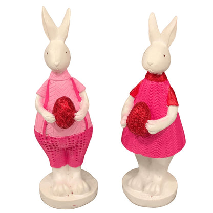 Handmade Easter Bunny Figurines with Colorful Eggs, Decorative Polyester Rabbits, Easter Bunny Figurines, Handmade Rabbit Statues, Easter Rabbit Sculpture