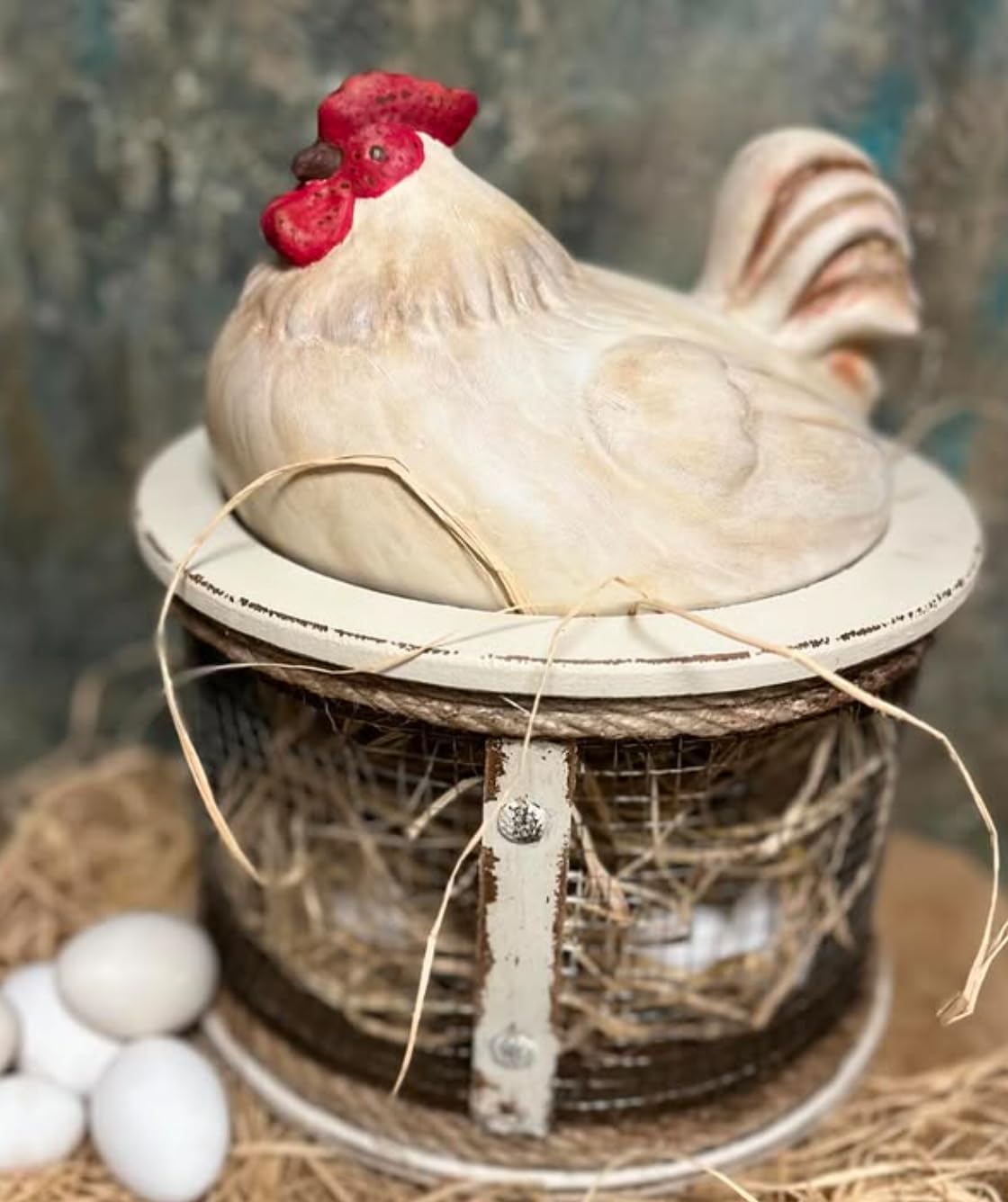 Farmhouse Chicken Egg Basket, Handmade Chicken Egg Holder Cage, Rooster Kitchen Decor, Chicken Wire Egg Storage, Hen Egg Holder