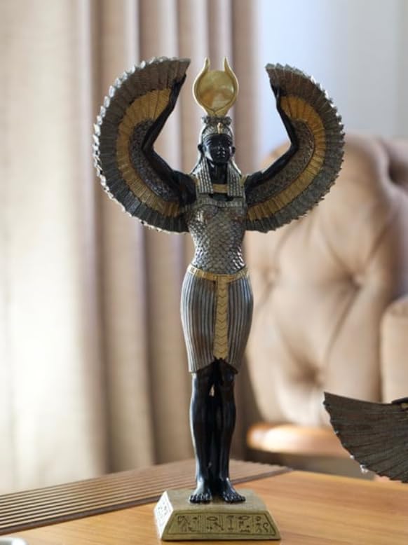 Ägyptische Isis-Statue mit offenen Flügeln, Ägyptische Isis-Statue mit Flügeln, Isis-Statue mit offenen Flügeln, Isis-Statue aus Polyester