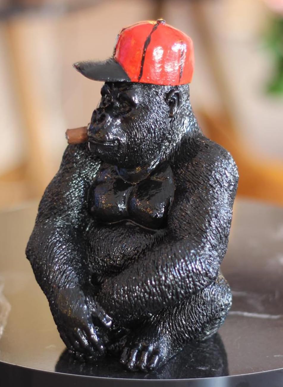 Smoking Gorilla Statue with Cap, Cool Gorilla Smoking Pipe Decor, Urban Style Gorilla Statue with Hat, Gorilla Statue with Cigarette and Cap