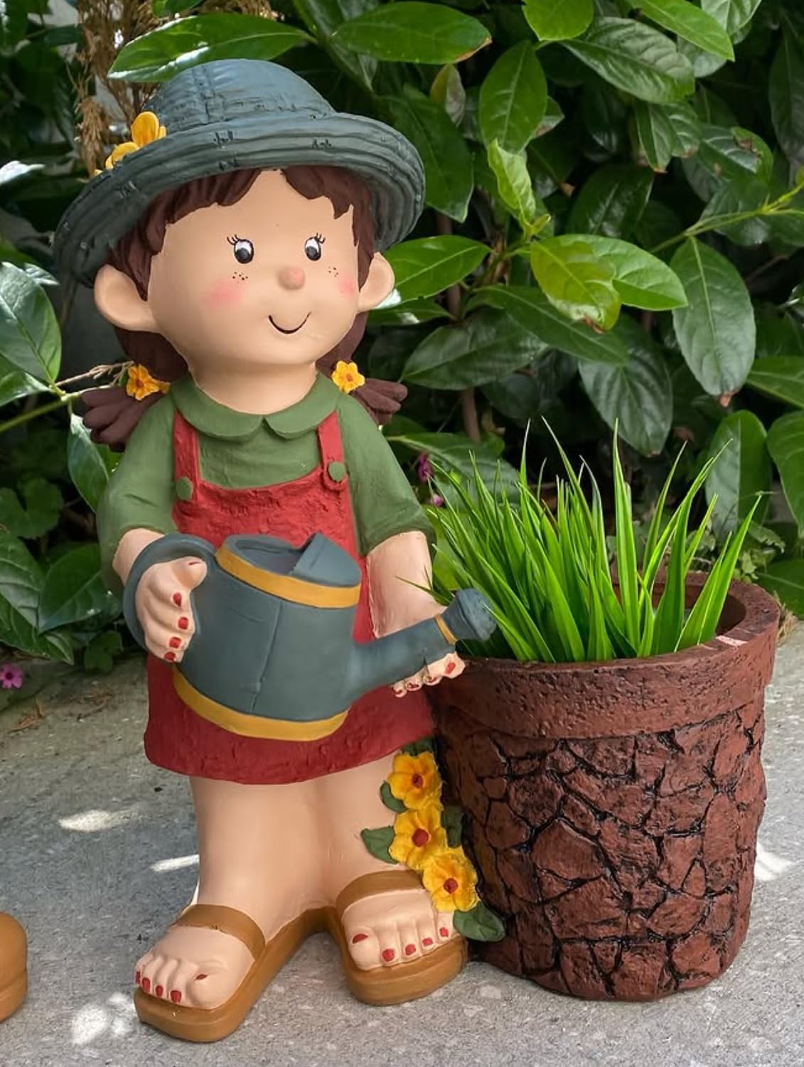Cute Girl and Boy Planter Pots for Garden Decor, Outdoor Yard Statues, Polyester Garden Pot, Cute Planter Figurine, Boy Girl Flower Pot