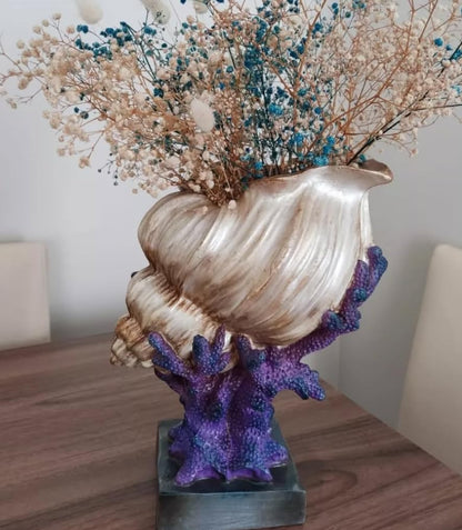Seashell Vase with Coral Base, Seashell Flower Vase, Seashell Vase, Modern Coastal Shell Vase, Ocean Home Decor, Nautical Decor, Ocean Vase