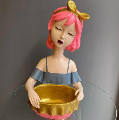 Girl Figurine Decor, Girl With Bowl Sculpture, Handmade Lady Bowl, Cute Girl Figurine Holder, Lady Hamper Figurine, Girl Sculpture, Girl Statue, Girl Decor, Girl Objects