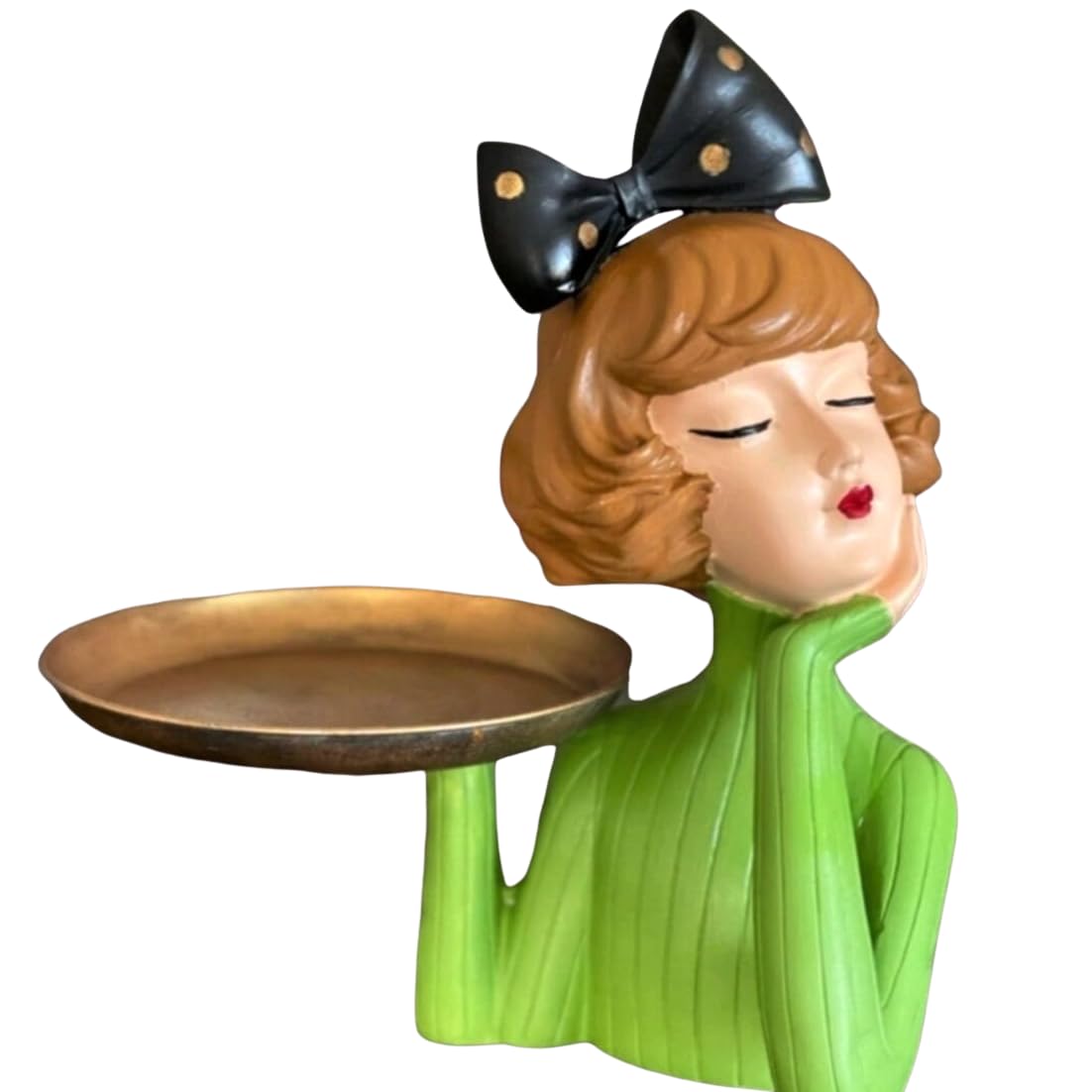 Handcrafted Girl Holding Tray Figure, Girl Sculpture With Tray Decor, Functional Girl Figurine With Tray, Decorative Girl Figurine For Gift, Girl Holding Tray Decor