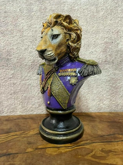 Royal Lion Statue Bust in Military Uniform, Lion Bust Sculpture, Regal Lion Statue, King Lion Decor, Military Lion Bust, Lion Head Statue, Lion Head Decor, Lion Head Sculpture