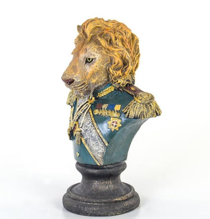 Royal Lion Statue Bust in Military Uniform, Lion Bust Sculpture, Regal Lion Statue, King Lion Decor, Military Lion Bust, Lion Head Statue, Lion Head Decor, Lion Head Sculpture