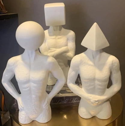 Geometric Head Sculptures Set of 3, Abstract Body Art Decor- Sphere, Cube, Pyramid Heads, Modern Art Decor, Abstract Human Figurines, Human Sculpture, Human Decor