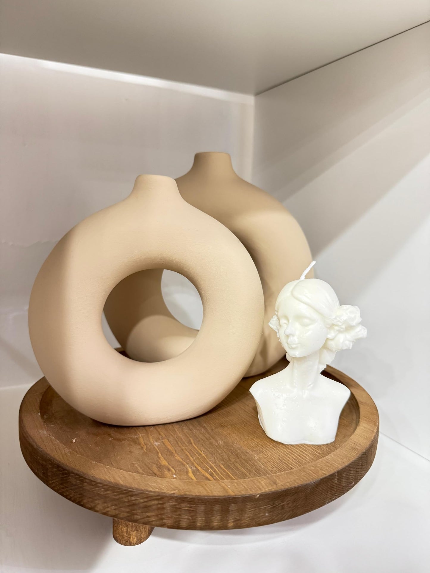 Circle Ceramic Vase Set-2, Minimalist Round Hollow Vase, Handmade Ceramic Vase, Home Decor Accessories, Pampas Flower Vases, Flowers Vase, Circle Vase, Handmade Vase