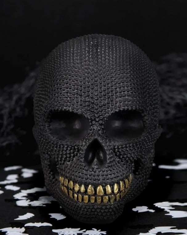 Skull Sculpture with Textured Detail, Gothic Polyester Skull Decor, Skull Decor for Shelves, Textured Surface Skull Decor, Skull Statue, Skull Sculpture, Skull Decor, Skull Objects