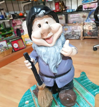 Happy Garden Gnome with Broom for Outdoor Decor, Garden Gnome Statue, Patio Gnome Figure, Gnome Decor, Broom Holding Gnome