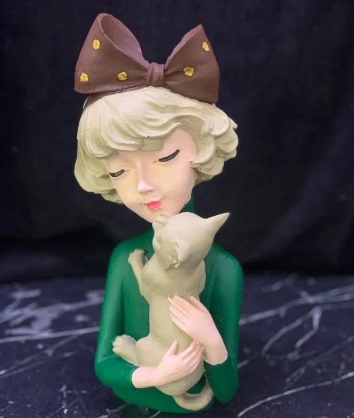 Girl With Cat Decor, Whimsical Decor Accent, Hand-painted Art Decor, Decorative Girl Statue, Cat Themed Home Decor, Girl and Pet Sculpture, Girl and Pet Decor