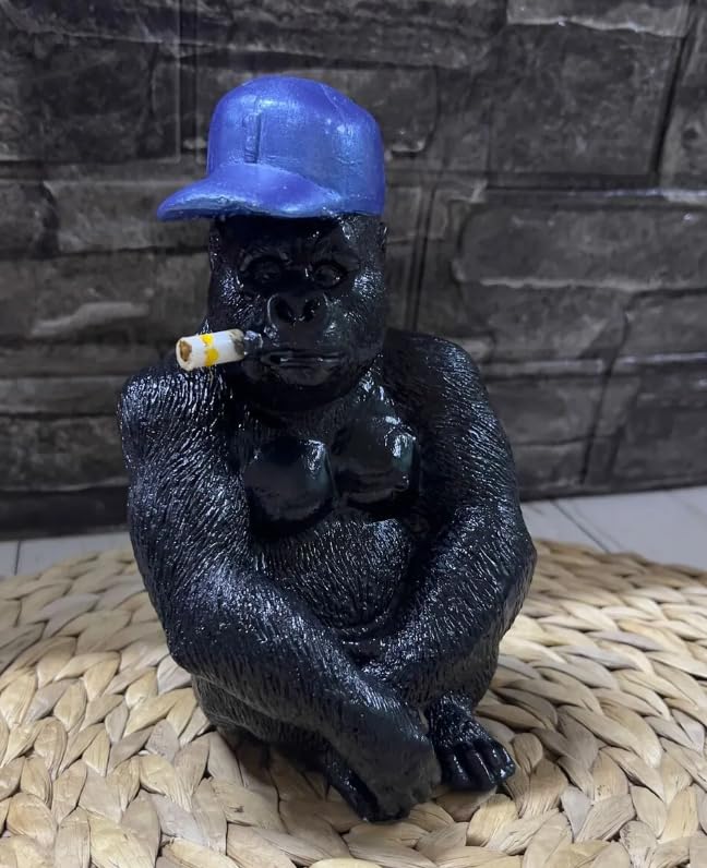 Smoking Gorilla Statue with Cap, Cool Gorilla Smoking Pipe Decor, Urban Style Gorilla Statue with Hat, Gorilla Statue with Cigarette and Cap