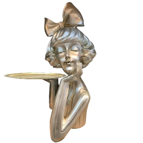 Handcrafted Girl Holding Tray Figure, Girl Sculpture With Tray Decor, Functional Girl Figurine With Tray, Decorative Girl Figurine For Gift, Girl Holding Tray Decor