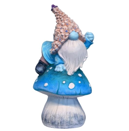Whimsical Garden Gnome on Mushroom, Mushroom Dwarf Statue, Polyester Dwarf Statue, Garden Gnome Sitting on Mushroom, Dwarf Garden Statue, Mushroom Dwarf Sculpture, Dwarf Garden Sculpture