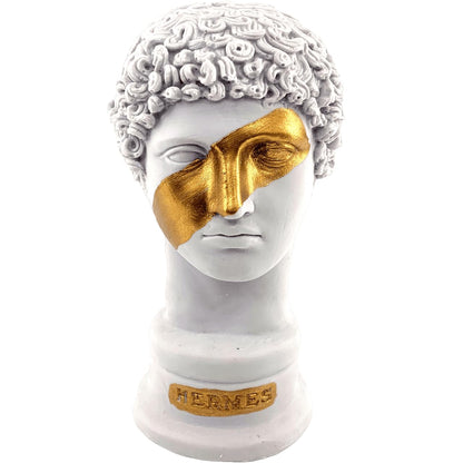 Griechische Hermes-Statue, abstraktes Gesicht, griechische Büstenskulptur, zeitgenössische griechische Mythologie-Skulptur, klassischer Büsten-Wohnakzent