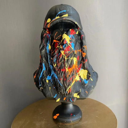 Statua moderna di busto di Da Vinci con berretto e occhiali, Statua di busto di Da Vinci, Busto di Da Vinci, Testa di Da Vinci in poliestere, Scultura di Da Vinci