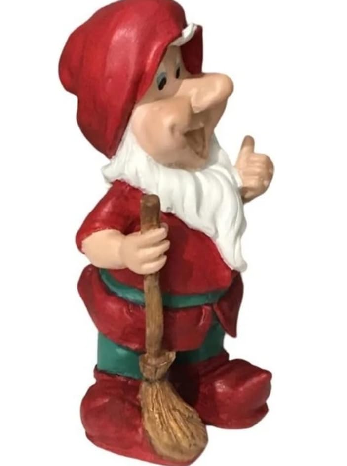 Happy Garden Gnome with Broom for Outdoor Decor, Garden Gnome Statue, Patio Gnome Figure, Gnome Decor, Broom Holding Gnome