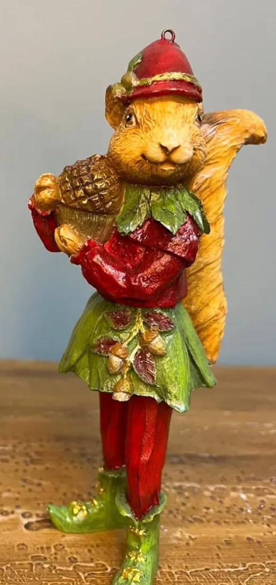 Squirrel Elf Statue, Whimsical Squirrel Statue, Polyester Squirrel Figurine, Cute Squirrel with Acorns Statue, Squirrel in Costume Figurine