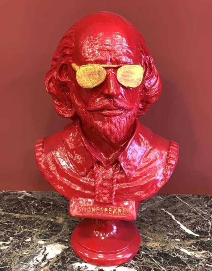 Shakespeare Büste Statue, Shakespeare mit Sonnenbrille Statue, Modernisierte historische Figur Büste, Shakespeare Büste Skulptur, Shakespeare Büste, Shakespeare Statue
