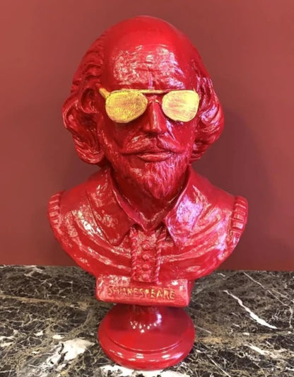 Shakespeare Büste Statue, Shakespeare mit Sonnenbrille Statue, Modernisierte historische Figur Büste, Shakespeare Büste Skulptur, Shakespeare Büste, Shakespeare Statue