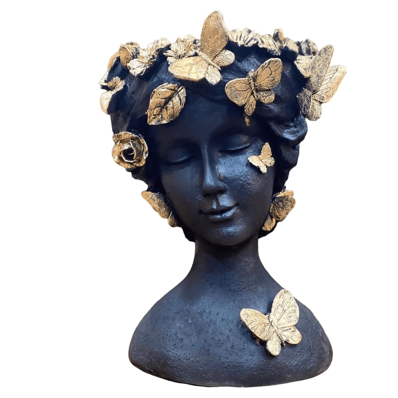 Elegante vaso da fiori a forma di busto femminile con farfalle e motivi floreali, fioriera decorativa in poliestere per interni, vaso da fiori a forma di farfalla, vaso a forma di farfalla, vaso a forma di farfalla