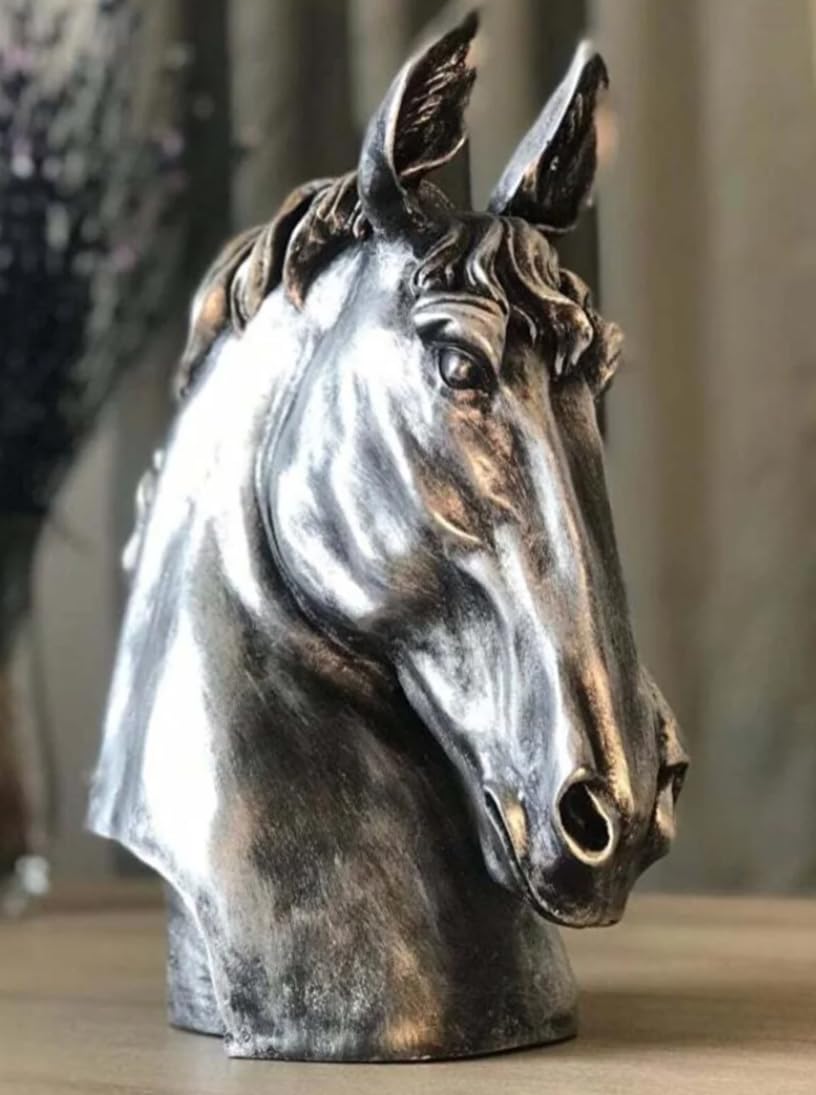 Handmade Horse Head Statue, Elegant Horse Figurine, Horse Head Statue, Horse Sculpture Art, Polyester Horse Statue, Elegant Horse Decor