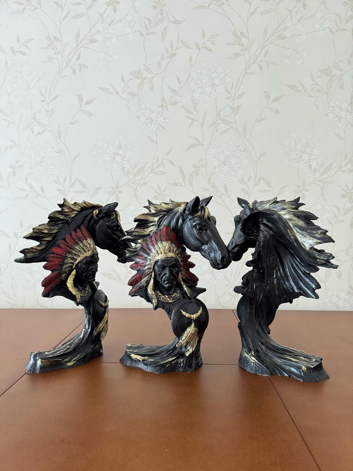 Indianerhäuptling und Pferdebüste Skulptur, Western Dekor, Indianerstatue, Indianerhäuptling Büste, Western Home Dekor, Indianerhäuptling Dekor, Indianerhäuptling Statue