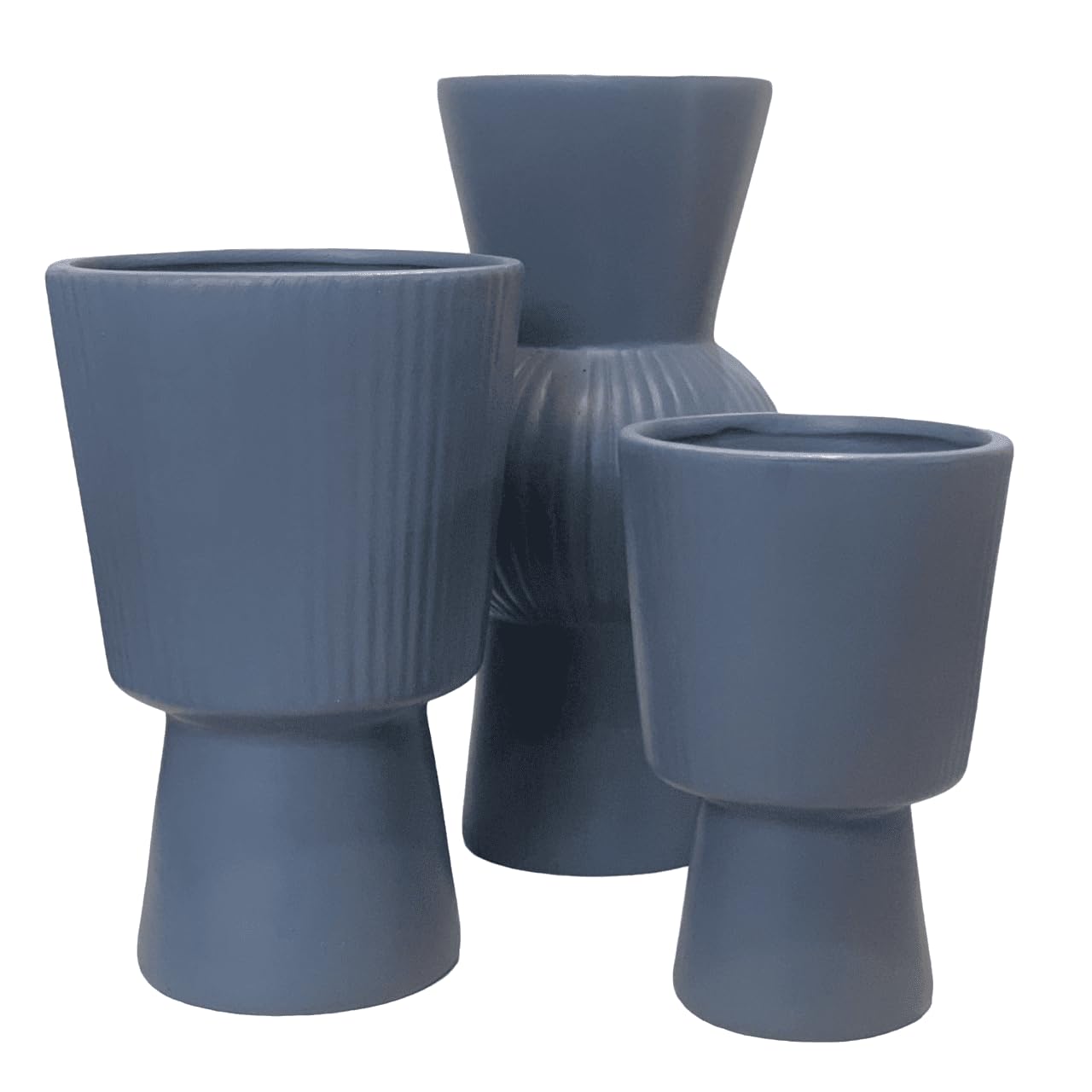 Set of 3 Modern Textured Vases, Ceramic Decorative Vases, Minimalist Plant Pots, Modern Planter Set, Ceramic Plant Pots, Ribbed Flower Pots