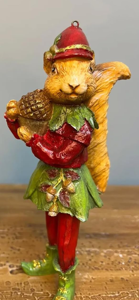 Squirrel Elf Statue, Whimsical Squirrel Statue, Polyester Squirrel Figurine, Cute Squirrel with Acorns Statue, Squirrel in Costume Figurine