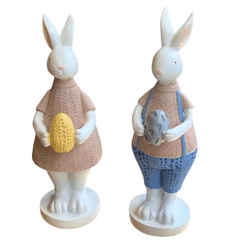Handmade Easter Bunny Figurines with Colorful Eggs, Decorative Polyester Rabbits, Easter Bunny Figurines, Handmade Rabbit Statues, Easter Rabbit Sculpture