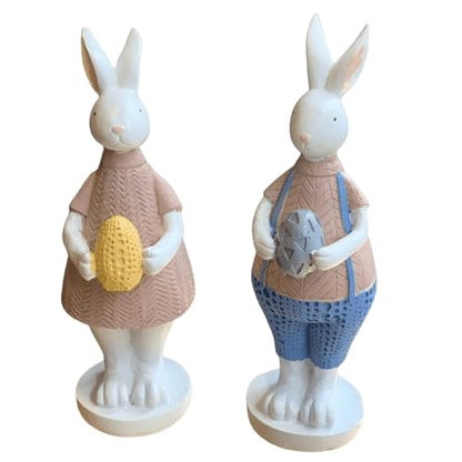 Handmade Easter Bunny Figurines with Colorful Eggs, Decorative Polyester Rabbits, Easter Bunny Figurines, Handmade Rabbit Statues, Easter Rabbit Sculpture
