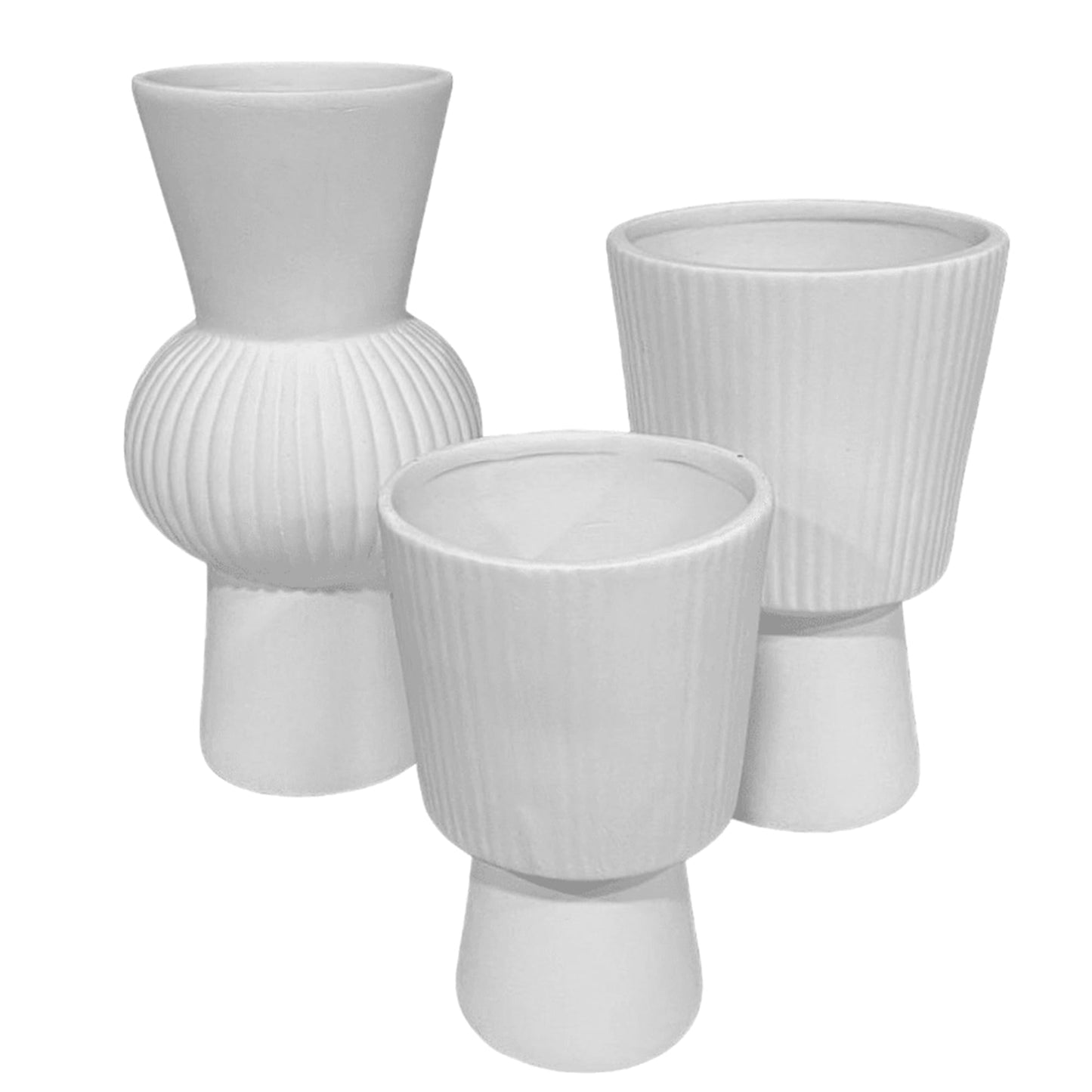 Set of 3 Modern Textured Vases, Ceramic Decorative Vases, Minimalist Plant Pots, Modern Planter Set, Ceramic Plant Pots, Ribbed Flower Pots