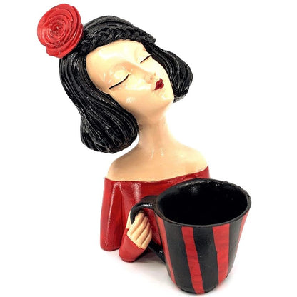 Elegant Female Figurine Holding a Mug, Handcrafted Girl Sculpture, Female Art Statue, Stylish Tabletop Sculpture, Female Statue, Girl Statue, Girl Decor, Girl Sculpture