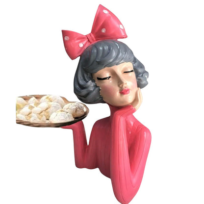 Handcrafted Girl Holding Tray Figure, Girl Sculpture With Tray Decor, Functional Girl Figurine With Tray, Decorative Girl Figurine For Gift, Girl Holding Tray Decor