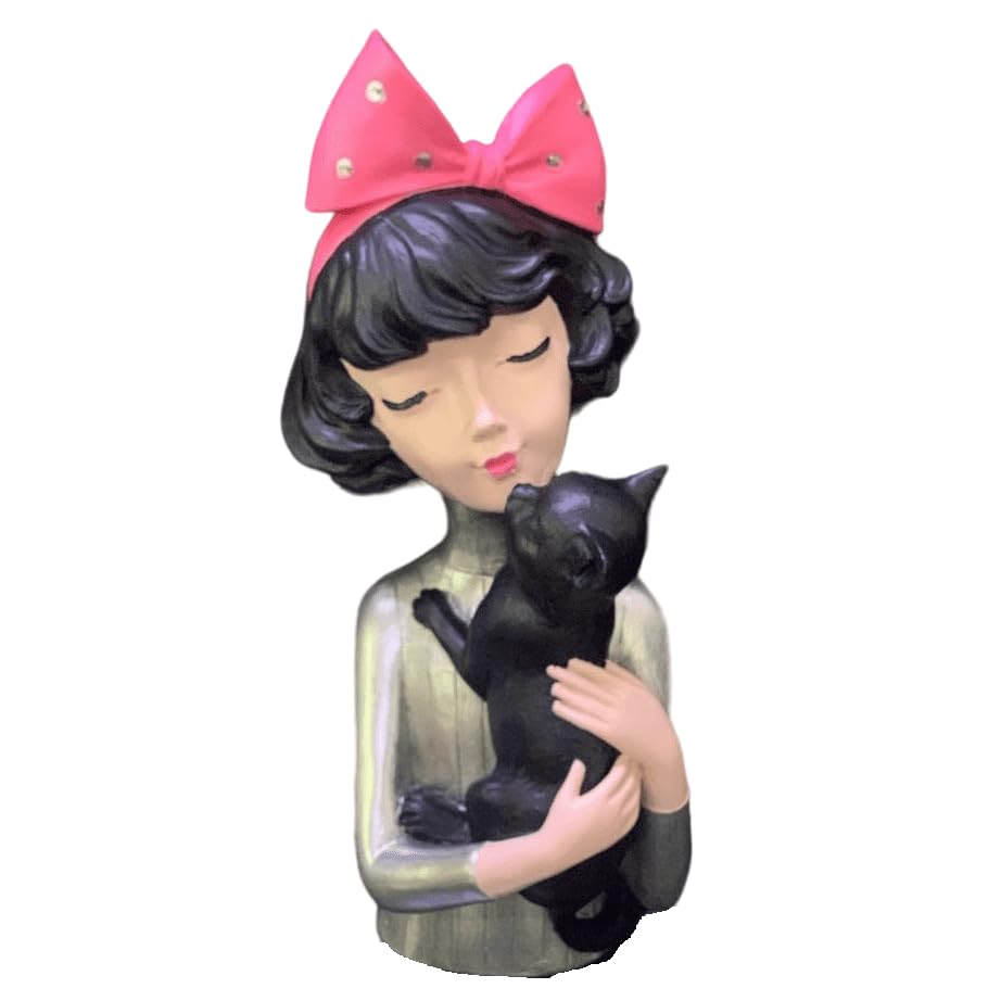 Girl With Cat Decor, Whimsical Decor Accent, Hand-painted Art Decor, Decorative Girl Statue, Cat Themed Home Decor, Girl and Pet Sculpture, Girl and Pet Decor
