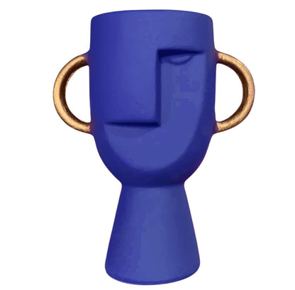 Abstract Face Vase with Dual Handles, Abstract Face Vase, Nordic Style Vase, Polyester Face Art, Small Face Vase, Twin Handle Sculpture