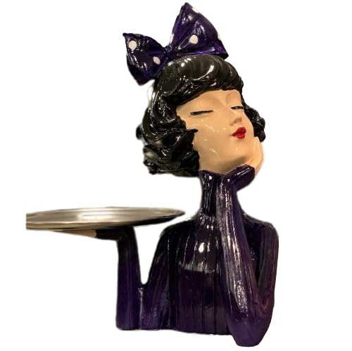 Handcrafted Girl Holding Tray Figure, Girl Sculpture With Tray Decor, Functional Girl Figurine With Tray, Decorative Girl Figurine For Gift, Girl Holding Tray Decor