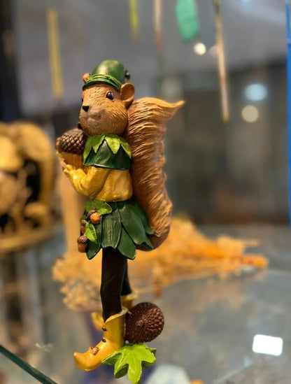 Squirrel Elf Statue, Whimsical Squirrel Statue, Polyester Squirrel Figurine, Cute Squirrel with Acorns Statue, Squirrel in Costume Figurine