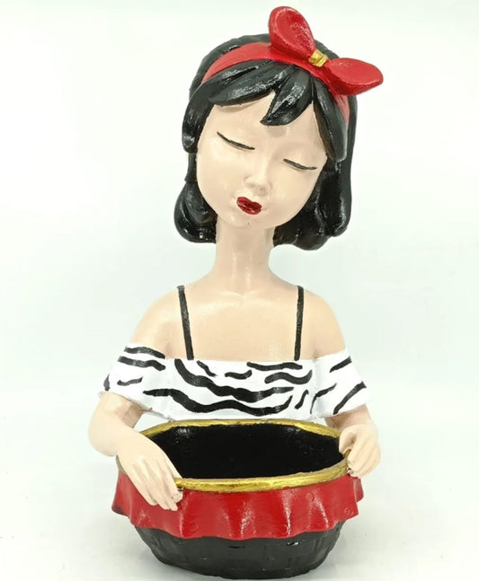 Girl Figurine Decor, Girl With Bowl Sculpture, Handmade Lady Bowl, Cute Girl Figurine Holder, Lady Hamper Figurine, Girl Sculpture, Girl Statue, Girl Decor, Girl Objects