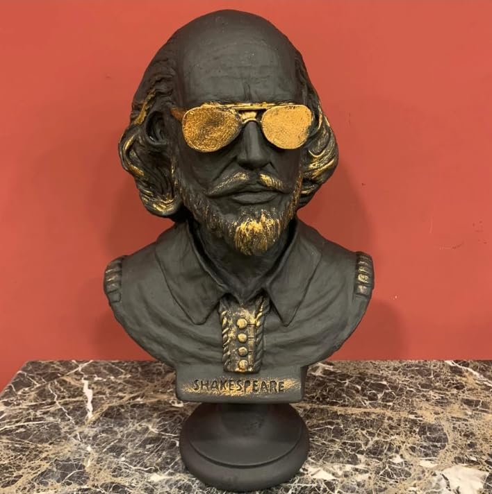 Shakespeare Büste Statue, Shakespeare mit Sonnenbrille Statue, Modernisierte historische Figur Büste, Shakespeare Büste Skulptur, Shakespeare Büste, Shakespeare Statue
