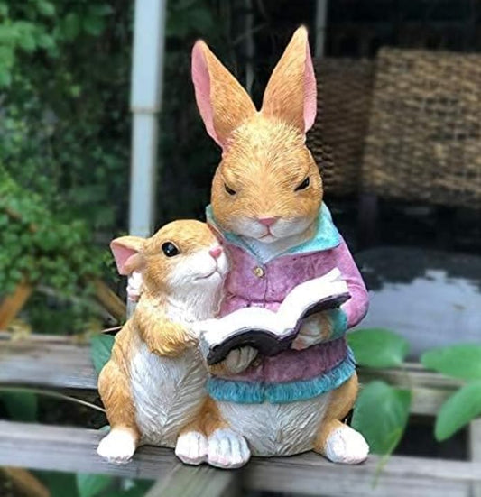 Bunny Reading Figurine, Mother and Baby Rabbit Statue, Easter Home Decor, Rabbit Statue Gift, Bunny Reading Decor, Rabbit Reading Figurine, Rabbit Reading Decor