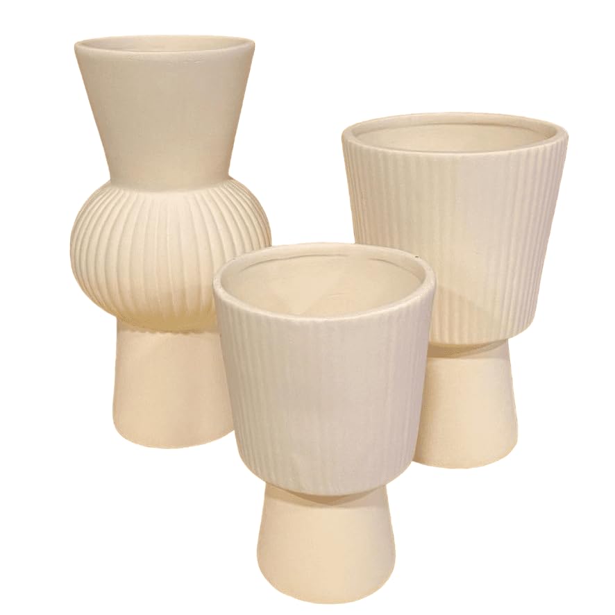 Set of 3 Modern Textured Vases, Ceramic Decorative Vases, Minimalist Plant Pots, Modern Planter Set, Ceramic Plant Pots, Ribbed Flower Pots