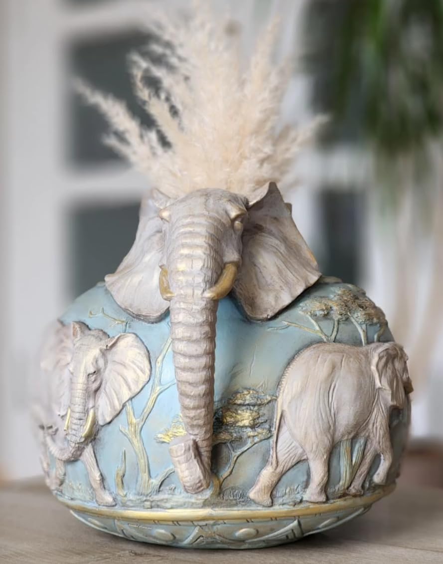 Elefantenvase, handgefertigtes Safari-Dekor, Wildlife Art Decor, Elefanten-Henkelvase, exotisches Wohndekor, Elefantenvase-Dekor, afrikanische Vase, Wildlife Vase
