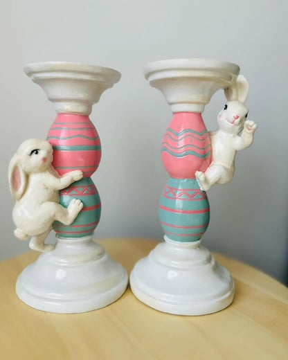 Easter Bunny Candle Holder Set with Climbing Rabbits and Egg Design, Easter Rabbit Candle Holder, Easter Rabbit Candlesticks, Bunny Candle Holder, Rabbit Candle Holder