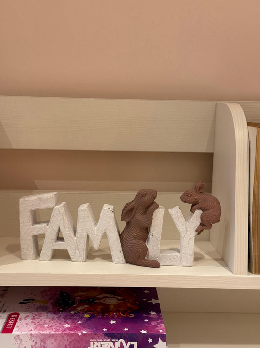 Rustic Family Sign with Rabbits, Farmhouse Family Decor, Animal Lover Gift, Family Sign Decor, Rabbit Family Sculpture, Bunny Figurine Gift, Rabbit Family Decor, Rabbit Family Statue