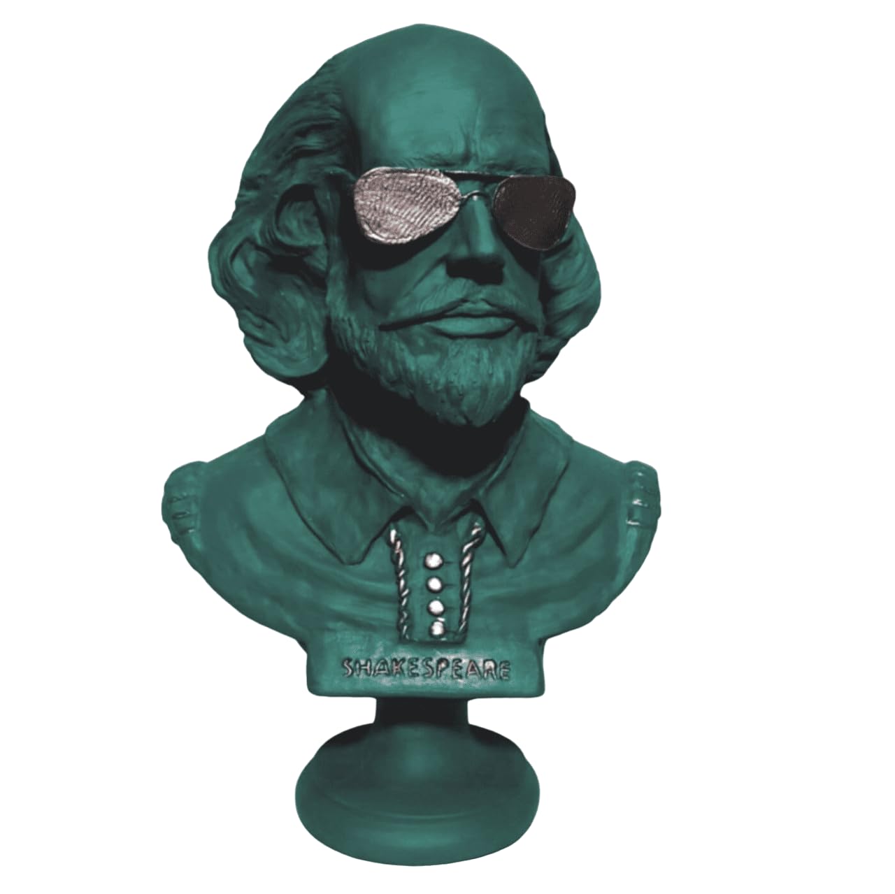 Shakespeare Büste Statue, Shakespeare mit Sonnenbrille Statue, Modernisierte historische Figur Büste, Shakespeare Büste Skulptur, Shakespeare Büste, Shakespeare Statue