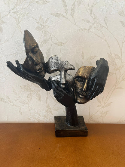 Abstract Three Face On Hand Statue, Tabletop Art Decor, Modern Face Sculpture, Abstract Design Decor, Face Sculpture, Face Statue, Face Decor, Face Objects, Face Figurine