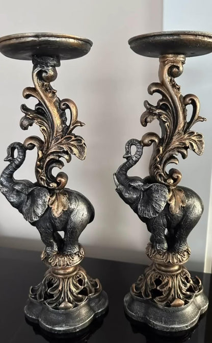 Elephant Candlestick Holder Set of 2, Elephant Candle Holder, Elephant Candlestick, Vintage Elephant Candlestick, Polyester Candle Holder