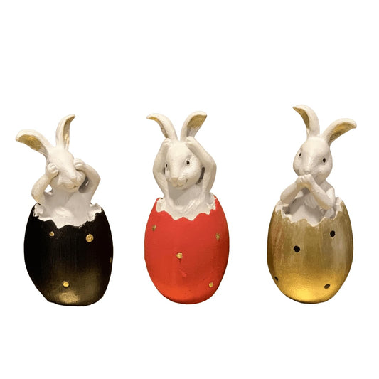 Wise Bunnies Figurines Set Of 3, Easter Bunny Decorations, Rabbit in Egg Figurines, Decorative Bunny Ornaments, Decorative Bunny Figurine, Easter Bunny Figurine, Easter Rabbit Figurine