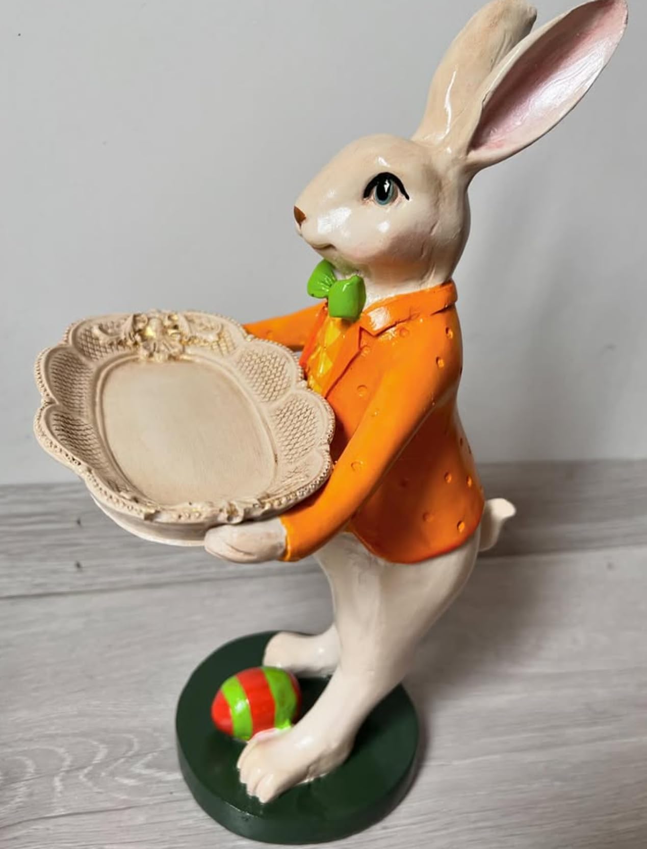 Elegant Rabbit Figurine with Tray, Whimsical Rabbit Sculpture, Decorative Bunny Statue, Bunny Statue Tabletop, Rabbit Serving Tray Stand